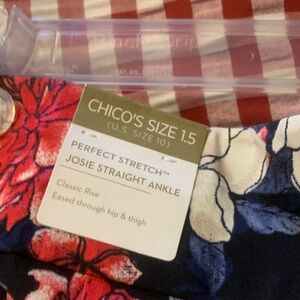 Chico's Navy Pants with Red and White Floral Print